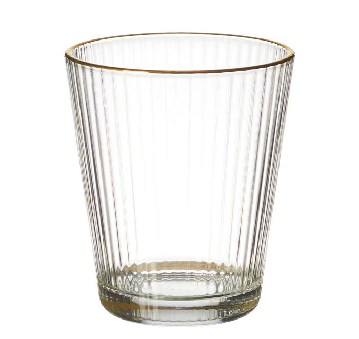 Ribbed Drinking Glass with Gold Rim - Ripple Glass – 30 cl – Set of 6