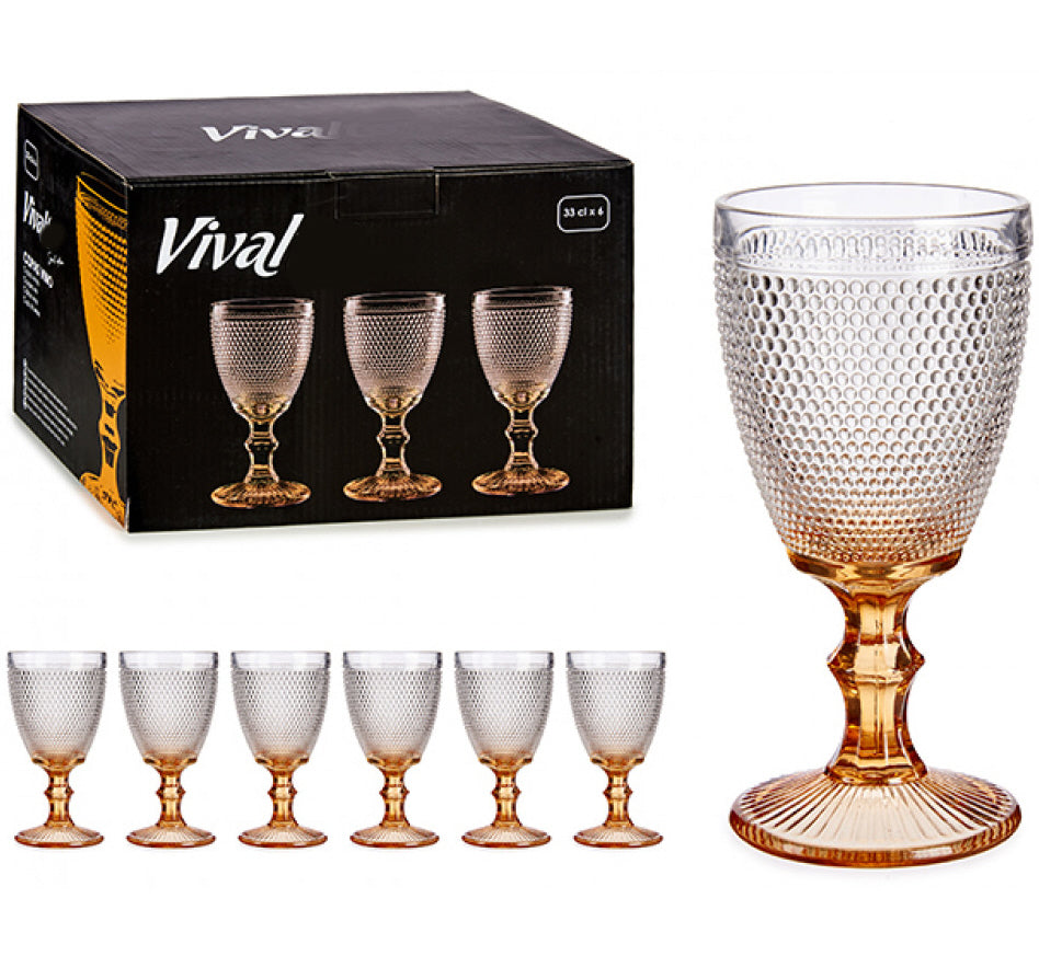 Glazen op Voet – Set van 6 – Goud – 33 cl