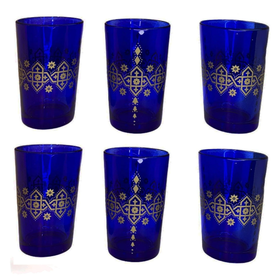 Marokkaanse theeglazen blauw, set van 6 – glazen met Arabisch ontwerp – foto 2