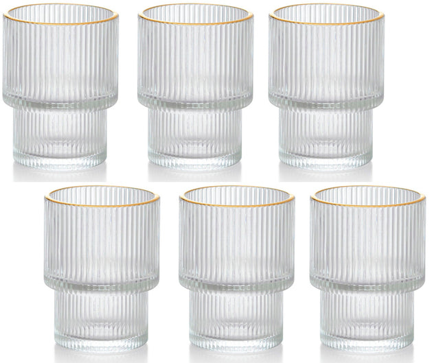 Hakal geribbelde drinkglazen met gouden rand – set van 6, stapelbaar