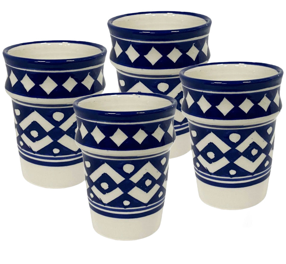 Marokkaanse keramiek bekers blauw-wit set 4 st.