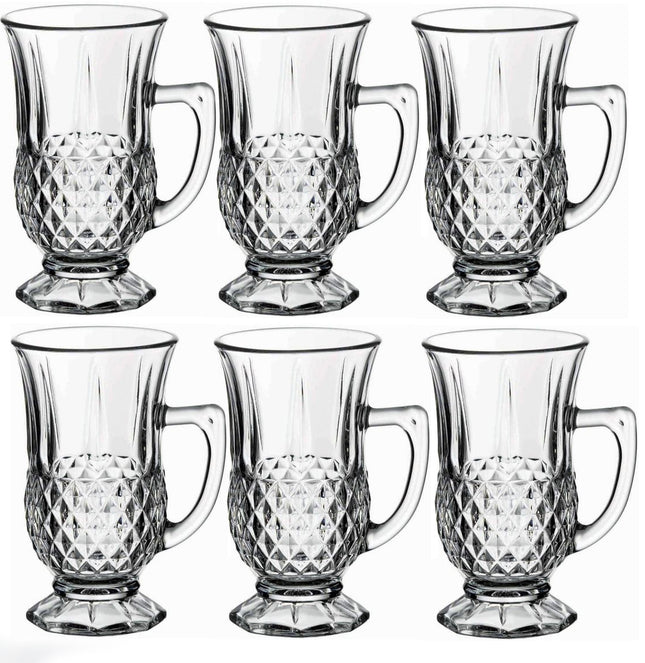 Drinkglazen met handvat – set van 6, helder glas, vaatwasserbestendig