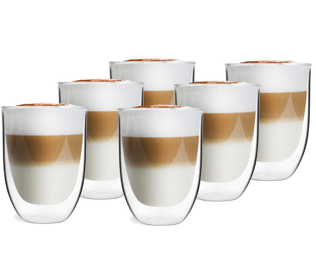 Dubbelwandige koffieglazen set van 6 – cappuccino- en latteglazen, 325 ml