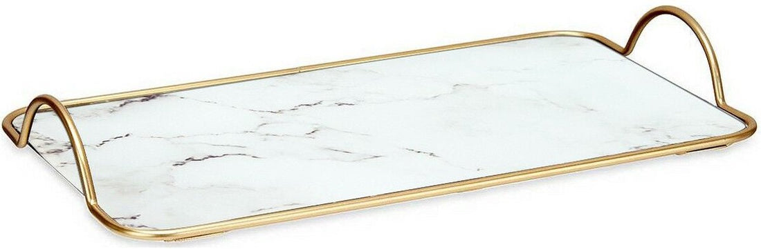 Tray with handles Gold Metal White Glass (35 x 4 x 20 cm)