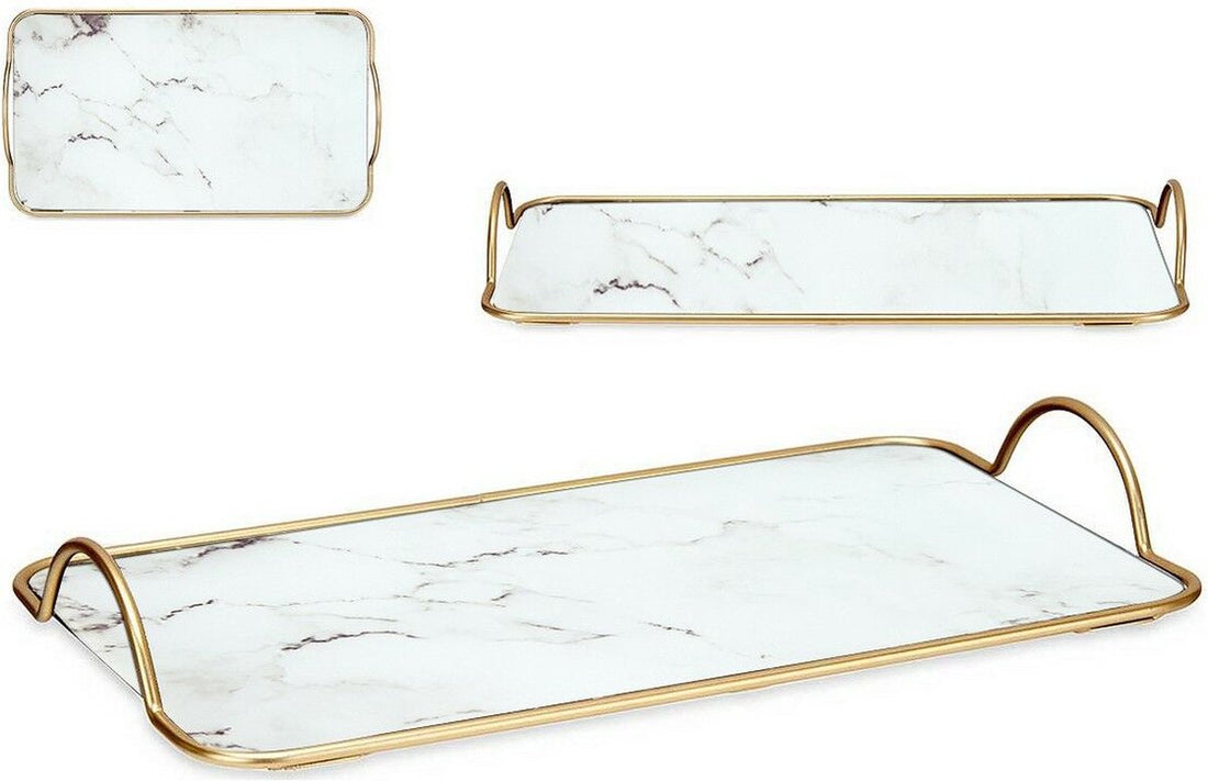 Tray with handles Gold Metal White Glass (35 x 4 x 20 cm)