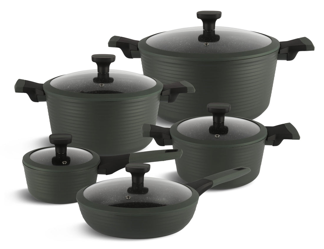 Edënbërg Green Line - Set de 12 casseroles et poêles de luxe en aluminium forgé - Revêtement céramique/marbre