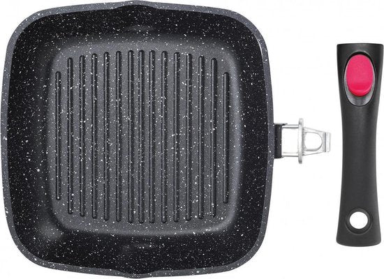 Poêle grill avec couvercle - 24 x 24 cm - revêtement marbré - induction