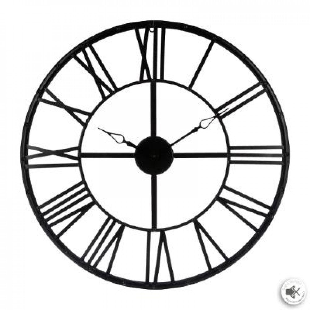 Grande Horloge Murale en Métal Noir XL Ø 70 cm