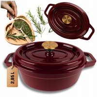 Hage - Gusseiserner Bräter - Schmortopf - gusseiserner Bräter mit Deckel - emailliert - geeignet für Induktion & Backofen - 2,85 Liter - 25,5 x 19,5 x 12,5 cm - Pflaumenfarben