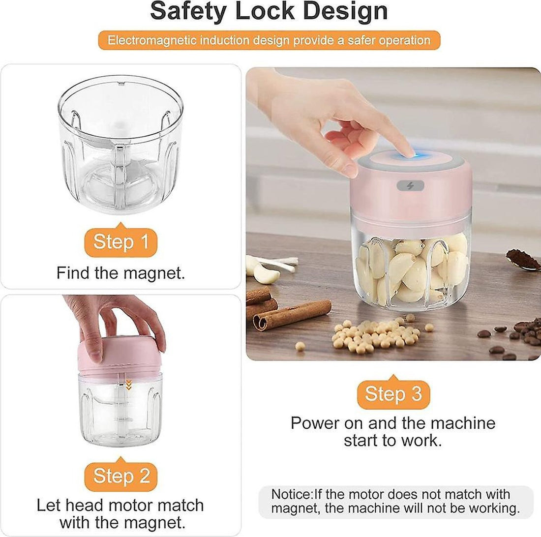 Electric food chopper - USB rechargeable - Mini portable chopper - 250ml