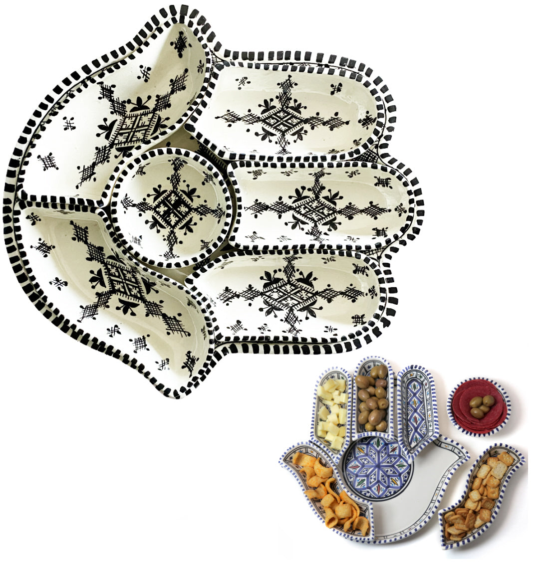 Khamsa schaal serveer set zwart-wit