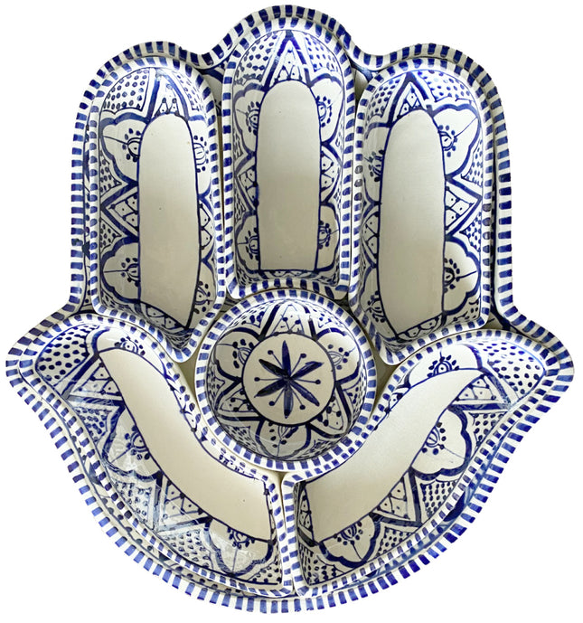 Khamsa serveerschaal met 6 dipschaaltjes – handgemaakt keramiek, 34 x 32 cm – foto 2