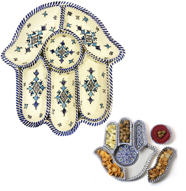 Khamsa hapjesbord serveer set blauw-wit