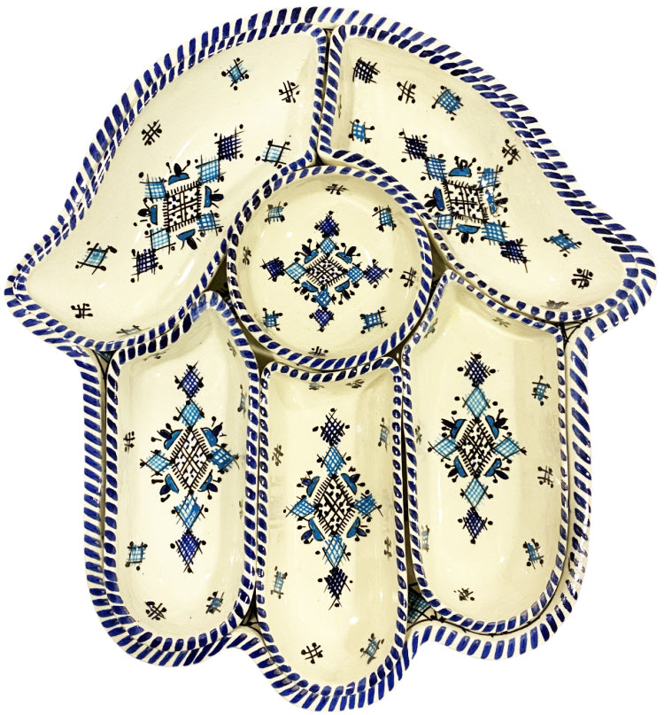 Ensemble de service de plateau à amuse-bouches Khamsa bleu-blanc