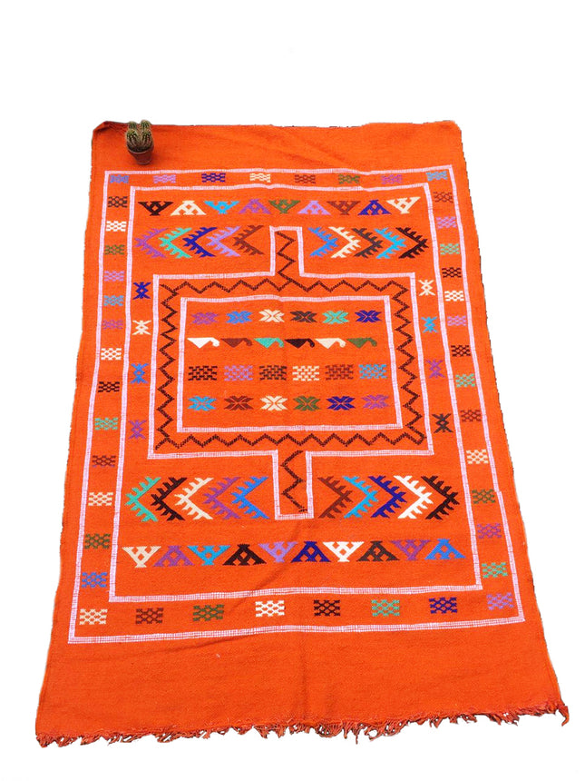 Kelim kleed oranje – plat handgeweven vloerkleed, 150 x 90 cm