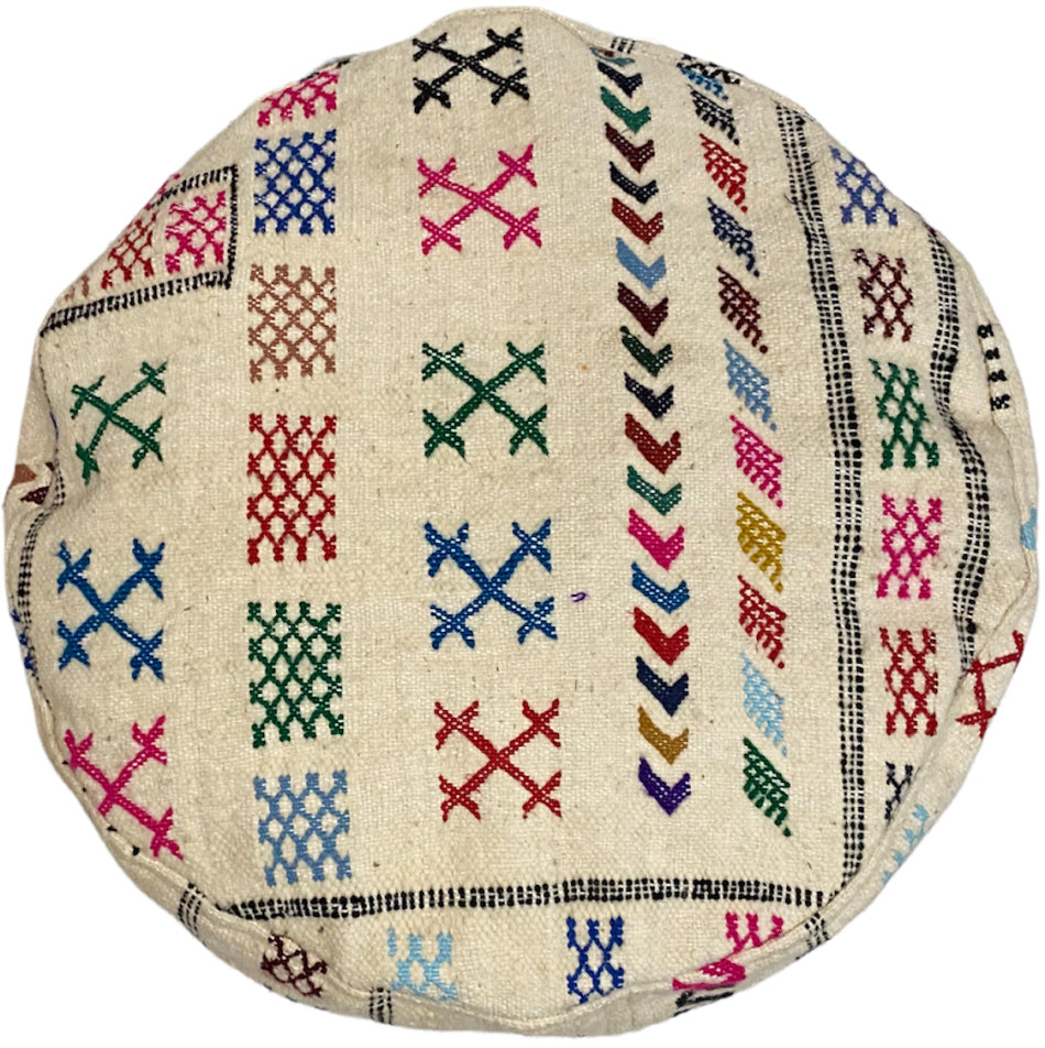 Marokkaanse kelim poef vintage – handgemaakt, rond, Ø 55 x 35 cm – foto 3