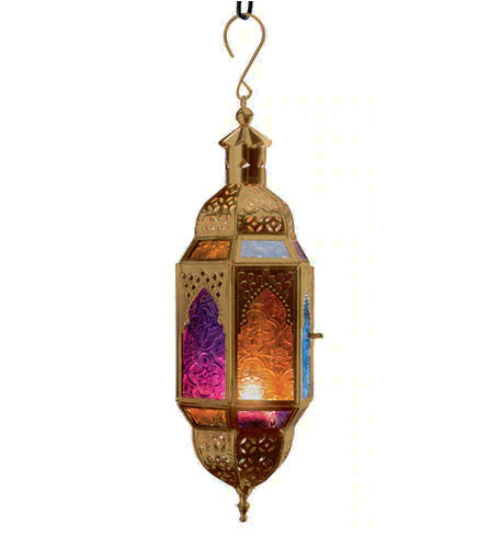 Oriental hanging glass lantern with gold finish