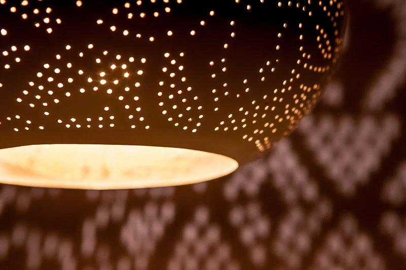 White filigree pendant lamp with gold interior