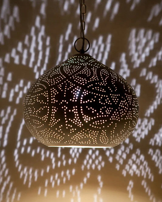 White filigree pendant lamp with gold interior