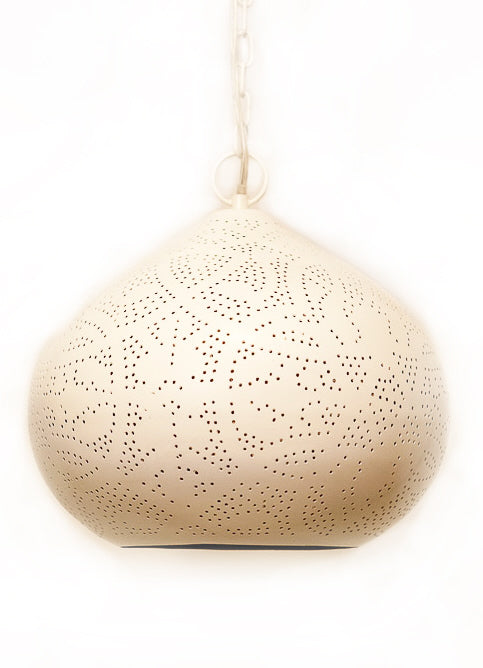 White filigree pendant lamp with gold interior