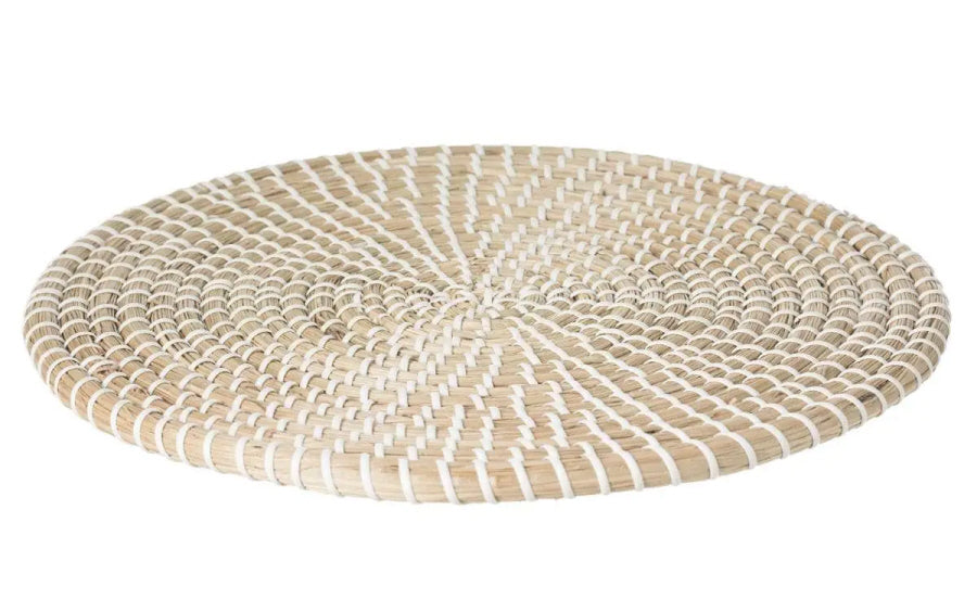 Round Seagrass Placemat Ø 35 cm - White - Natural