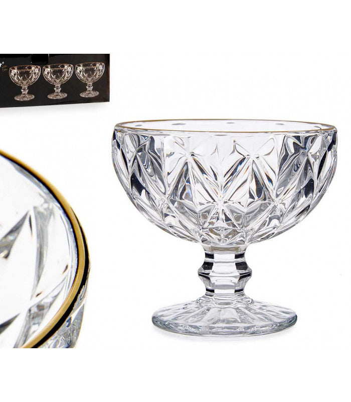 Diamond ice cream cup 6 pieces with gold rim 300 ml