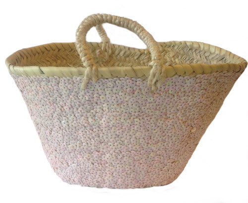 Korb mit Pailletten weiß/rosa