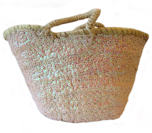 Korb mit Pailletten Rose/Weiß