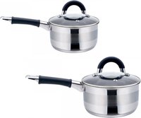 2 x Stielkasserolle / Stieltopf - Stielkasserolle mit Deckel - Edelstahl - 1 Liter und 2,1 Liter