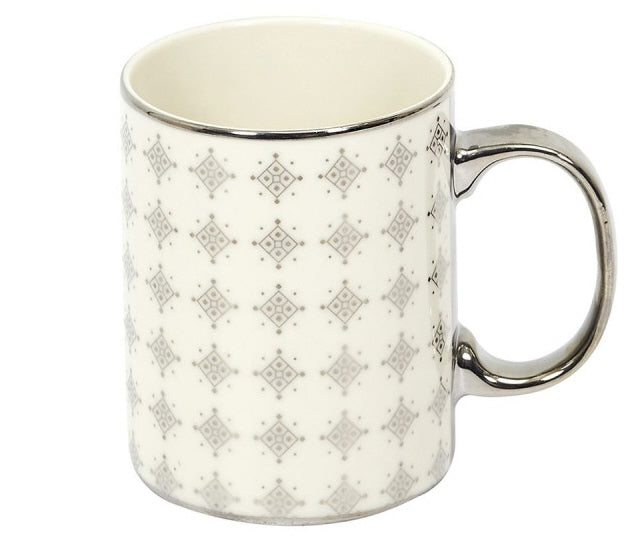 Keramische mok met handvat – steengoed, 30 cl, wit of zilver