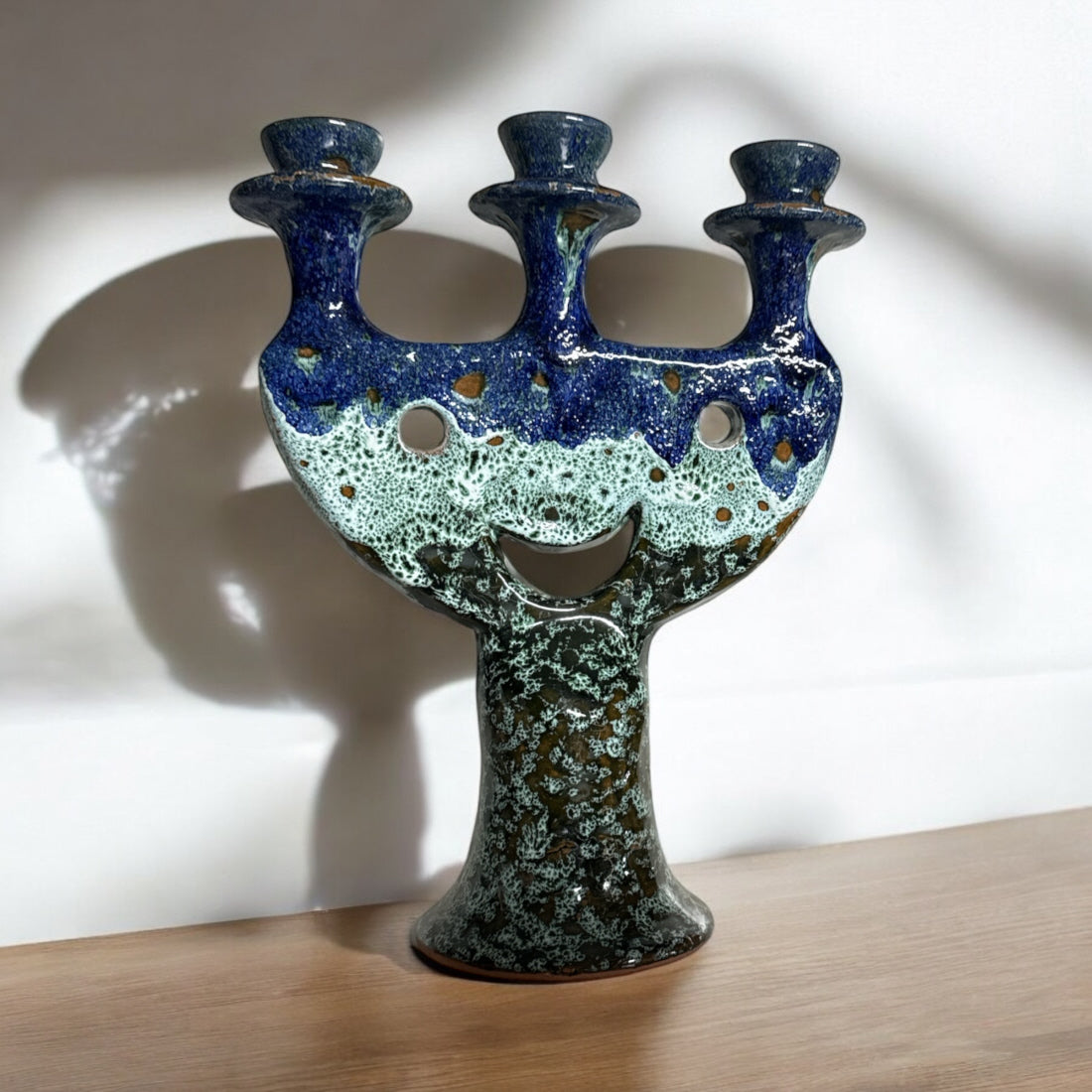 Handgemachter marokkanischer Kerzenständer in Blau und Grün