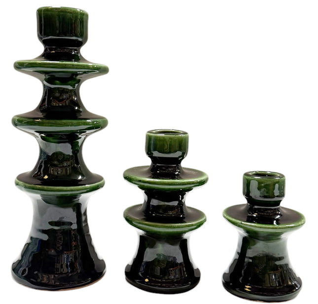 Handmade Authentieke Keramische Kandelaar - Groen