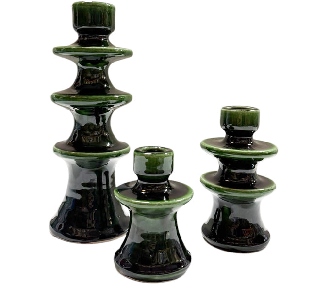 Handmade Authentieke Keramische Kandelaar - Groen