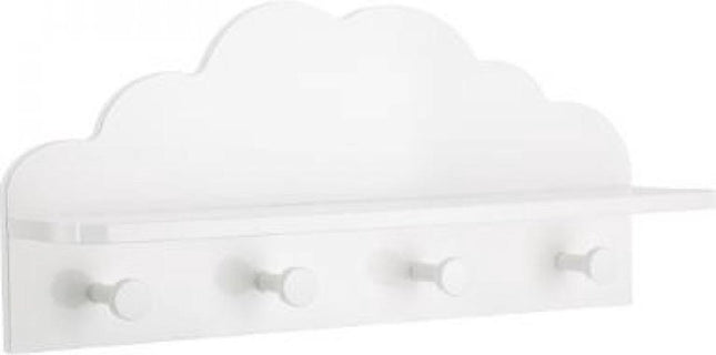 Atmosphera kinderkapstok witte wolk – 4 haken en plankje, MDF, 48 cm breed