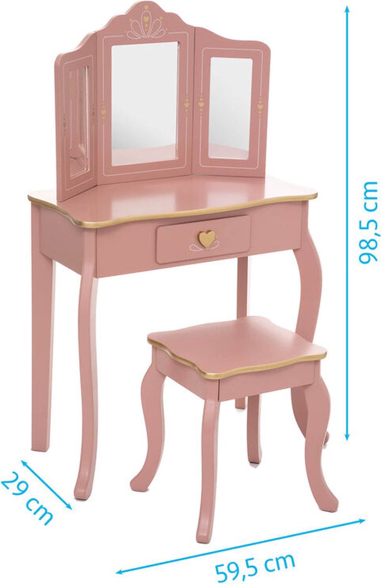 Sphera Schminktisch mit Hocker für Kinder - 59,5 x 29 x 98,5 cm - Rosa