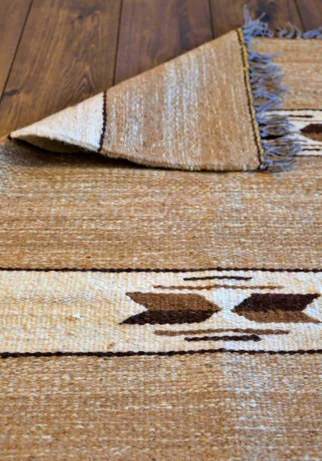 Handgeweven kelim vloerkleed (tapijt) van 100% wol – naturel, 70 x 140 cm – foto 2