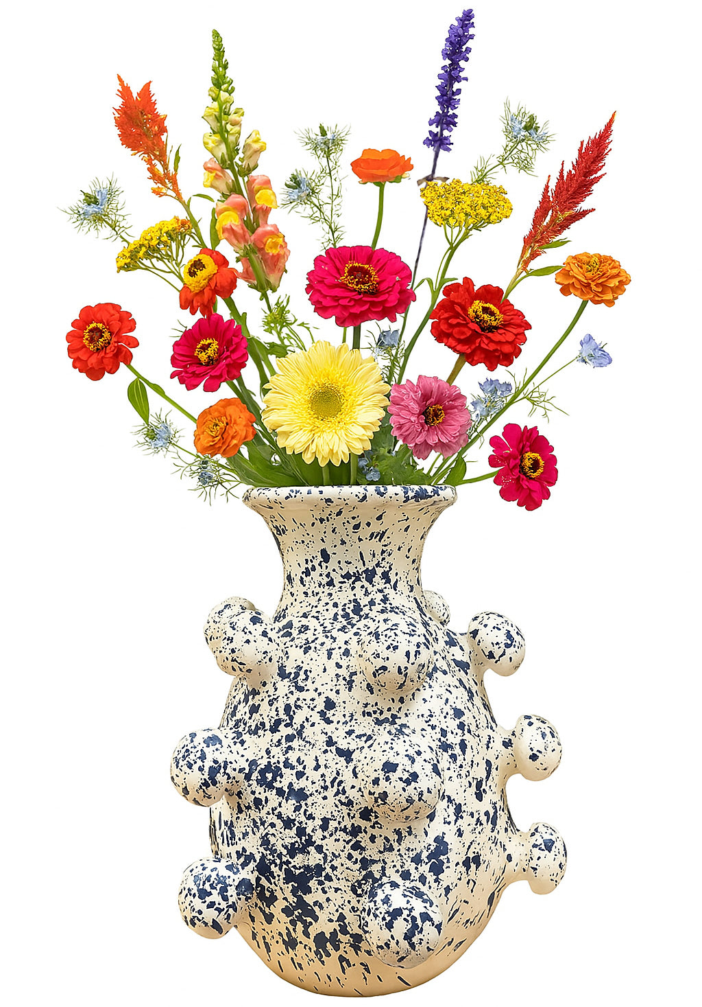 Keramikkugelvase weiß mit blauen Sprenkeln – 26 cm