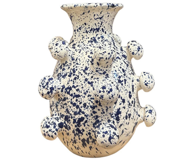 Keramikkugelvase weiß mit blauen Sprenkeln – 26 cm