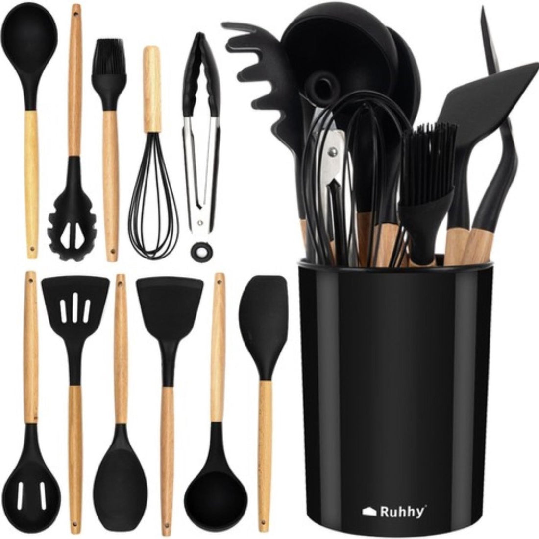 Ensemble de cuisine 12 pièces - Silicone et bois de qualité supérieure