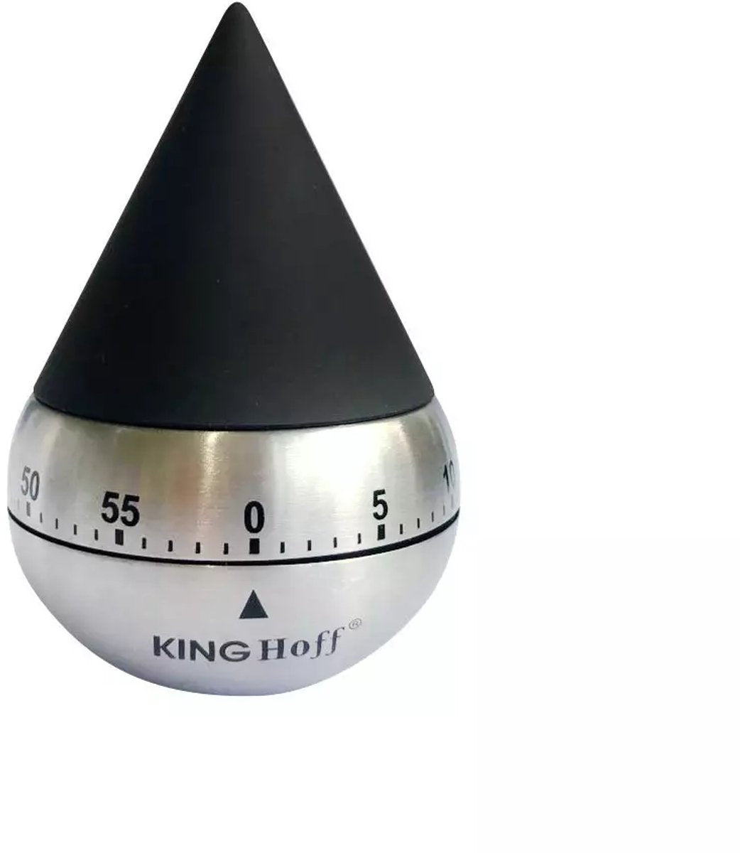 Kinghoff Mechanical Kitchen Timer - Stainless Steel, 60-Minute Timer, Ø62 x 92 mm - Stylish and Durable Kitchen Accessory - Cooking Timer