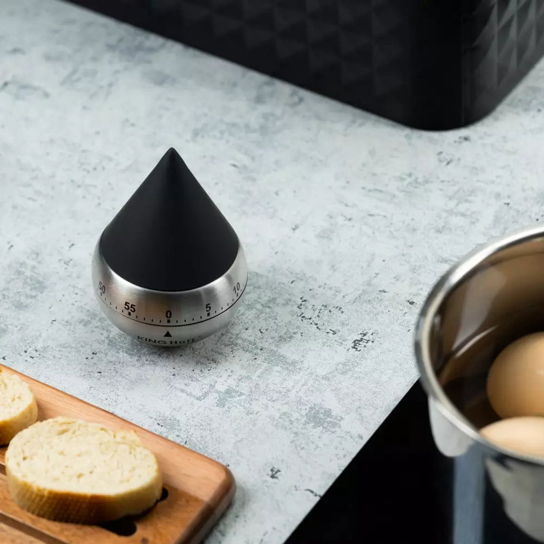 Kinghoff Mechanical Kitchen Timer - Stainless Steel, 60-Minute Timer, Ø62 x 92 mm - Stylish and Durable Kitchen Accessory - Cooking Timer