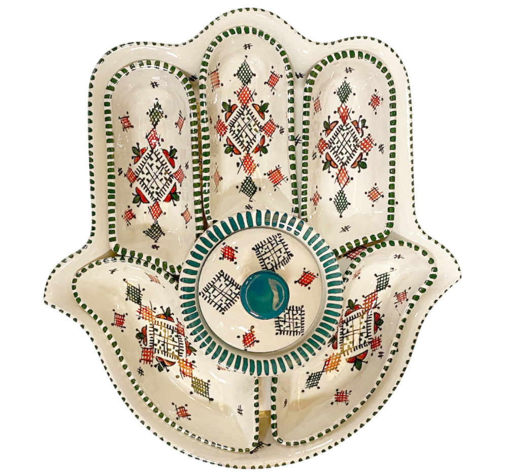 Khamsa Dipping- und Servier-Set – Steingut und handgefertigt