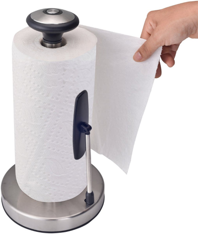 KING HOFF Steel Paper Towel Holder - Stainless Steel Silver - Kitchen Accessory with Tension Arm - KH-1955 - Kitchen Roll Holder