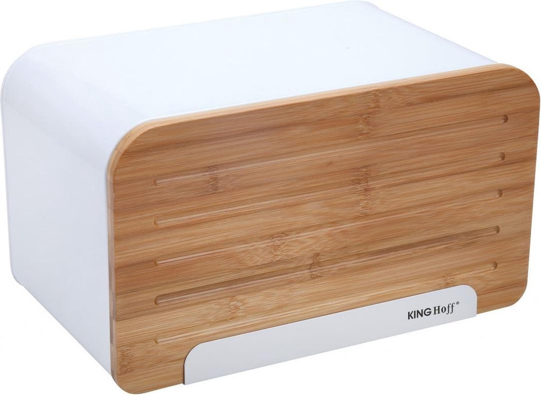 Kinghoff broodtrommel - wit - rvs met hout - 35 x 20, 4 x 21, 5 cm