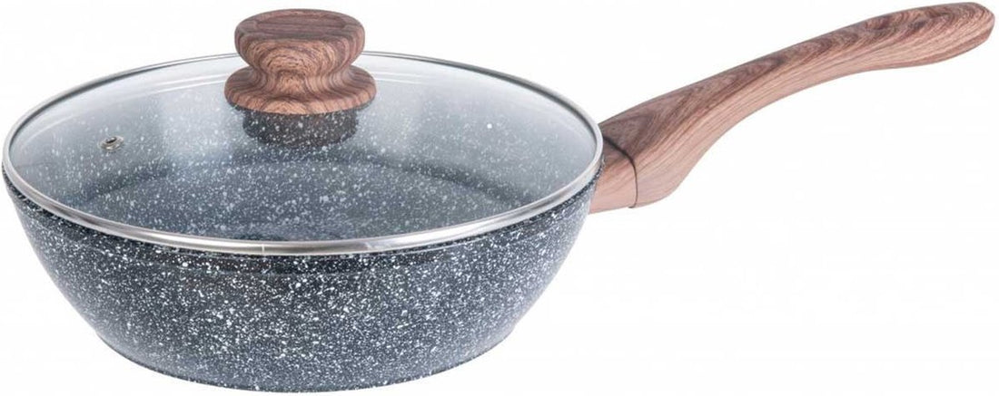 Kinghoff 1584 wokpan met deksel – granietlaag en houtlook, Ø 28 cm