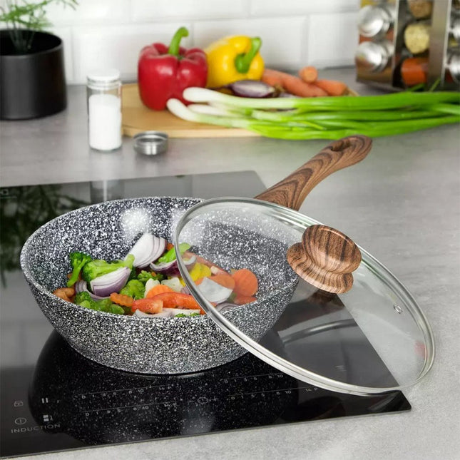 Kinghoff 1584 wokpan met deksel – granietlaag en houtlook, Ø 28 cm – foto 2
