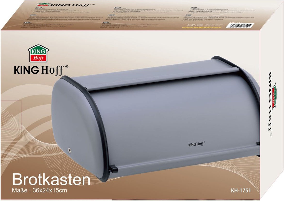 Kinghoff - Broodtrommel - RVS - Grijs - Retro - 36 x 24 x 15 cm