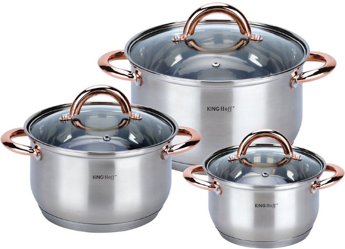 Kinghoff 6-delige pannenset – RVS kookpannen 16, 18 en 20 cm met deksel
