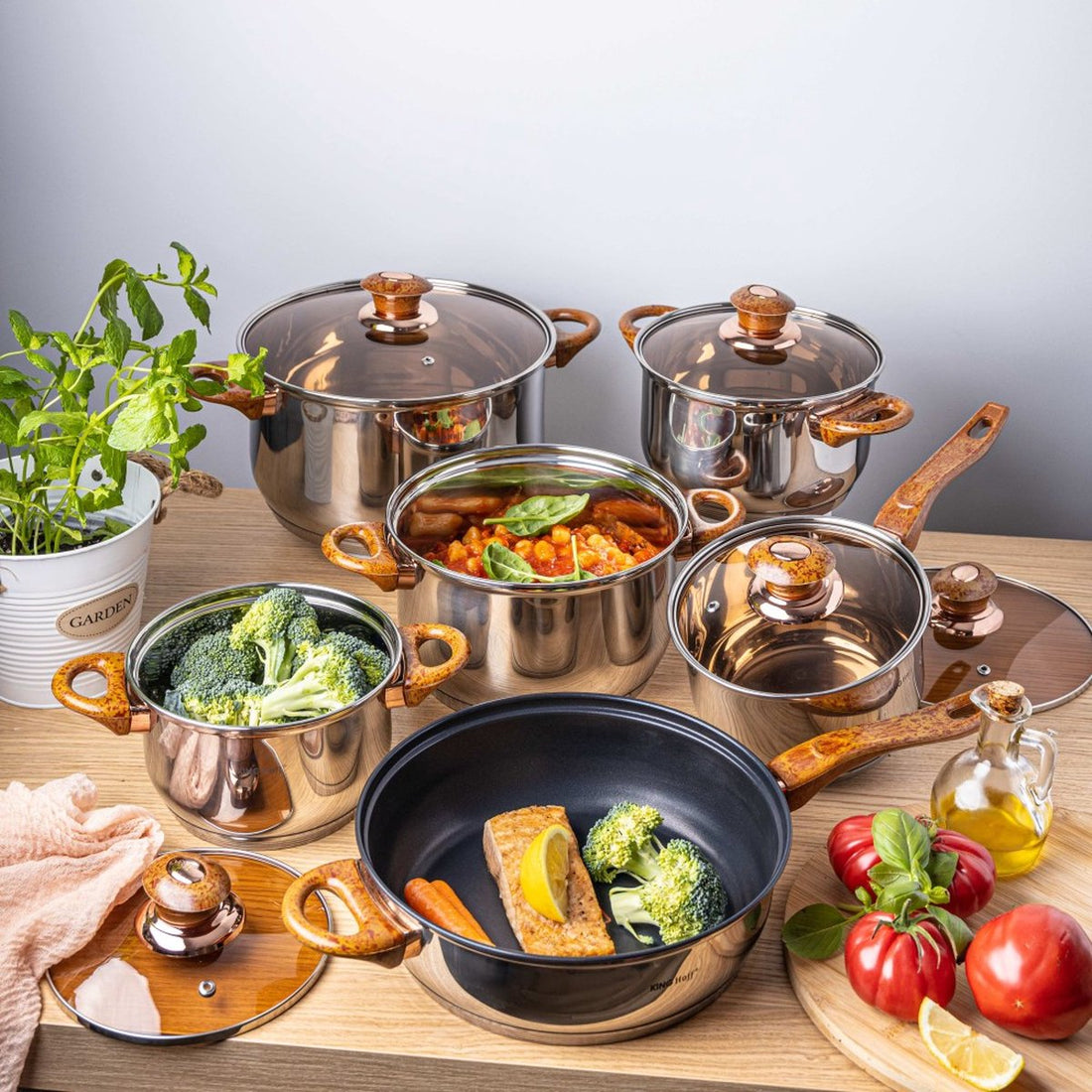 Kinghoff 1768 - Cookware set - 12-piece - high-quality stainless steel - thermal base