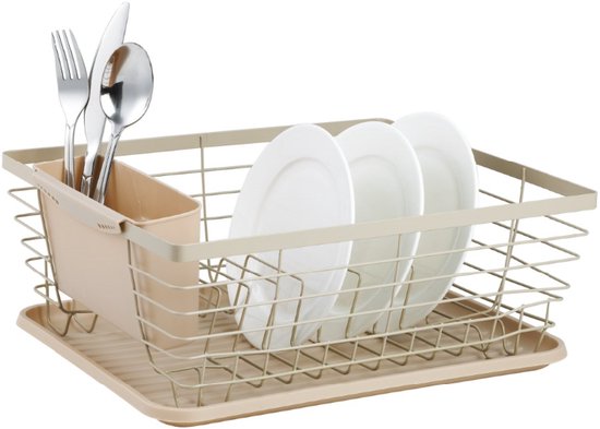 Kinghoff afdruiprek beige – staal en kunststof, met lade en bestekhouder